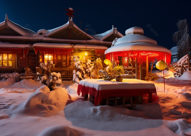 黑龙江省牡丹江市威虎山雪乡夜景,高清,摄影图,摄影图片,图片大全,摄影图免费下载